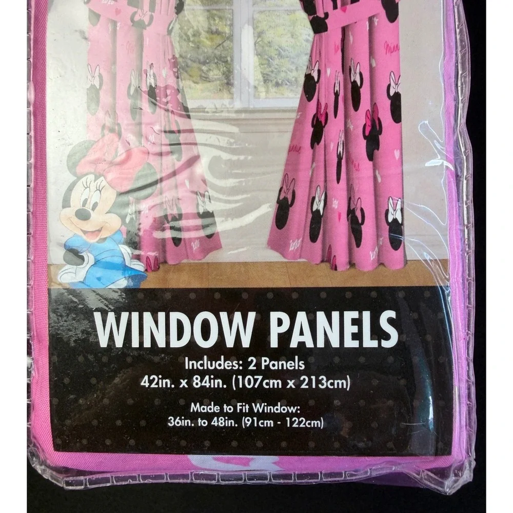 2 Disney Minnie Mouse Curtains 2 Panel Set 42x84 Pink Microfiber Room Decor NEW